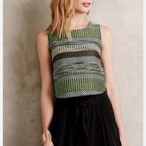 Anthropologie Striped Jade Midi Crop Top by Leifsdottir - Sz 2 (Green Motif)